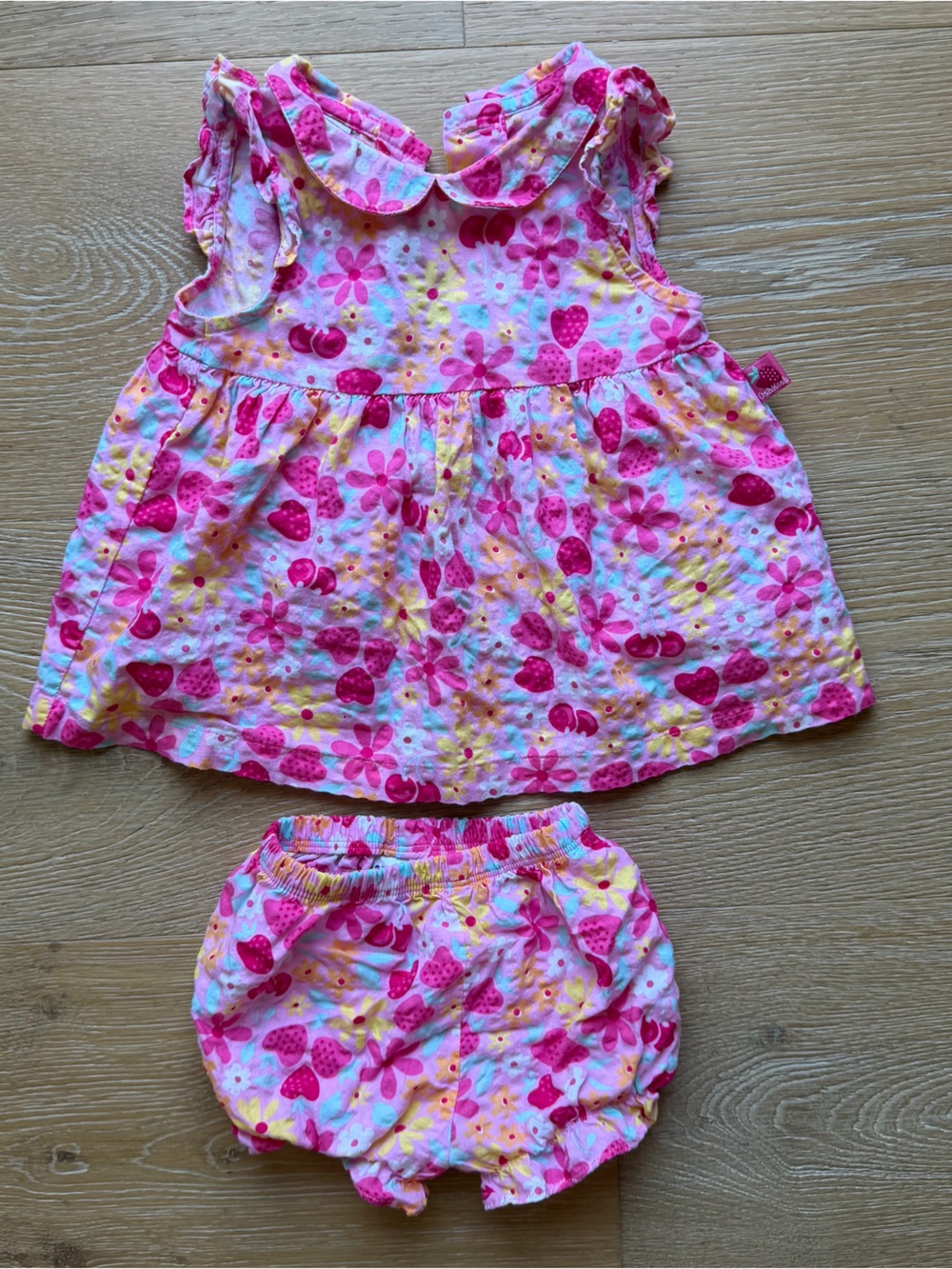 OshKosh - Girls Pink Fruit and Floral Two-Piece Dress & Bloomers Set